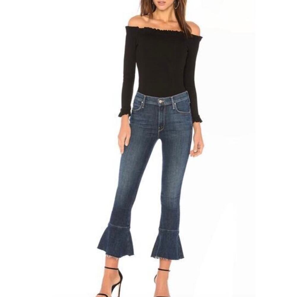 Mother Denim The Cha Cha Fray in Girl Crush Jeans Cropped Flare 26 High Waist